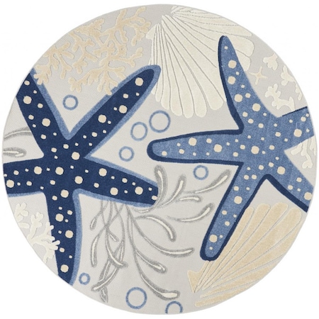 Palacedesigns 8 ft. Round Blue & Gray Indoor & Outdoor Area Rug PA3667577